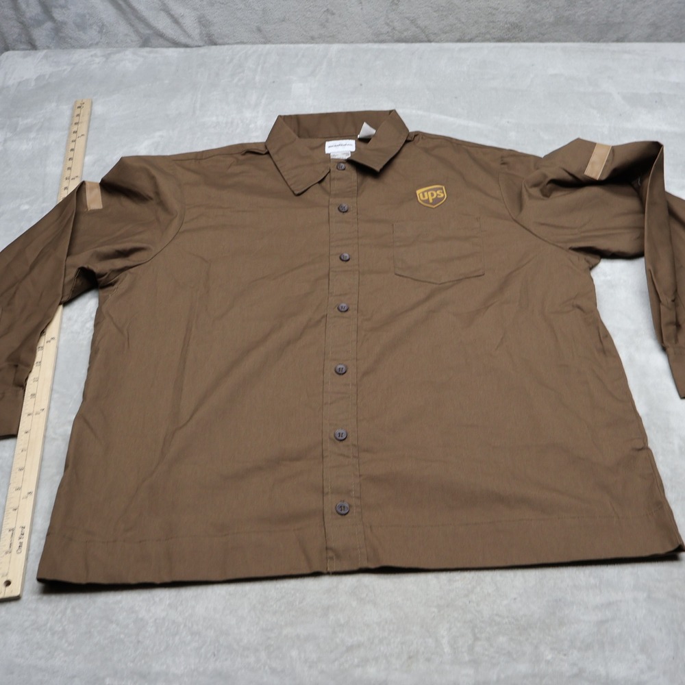 Wearguard Shirt Mens XL Brown Button Up Long Sleeve Workwear Uniform LOGO VTG